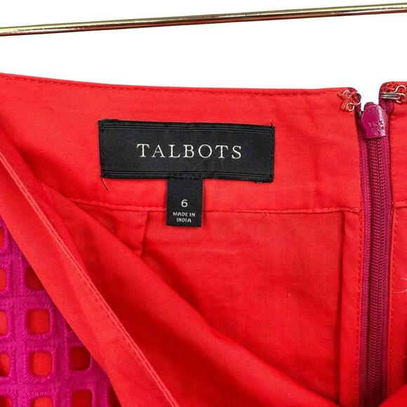 Talbots Fuchsia Pink Eyelet Orange Contrast Lining Cotton High Rise Pencil Skirt - Picture 8 of 9